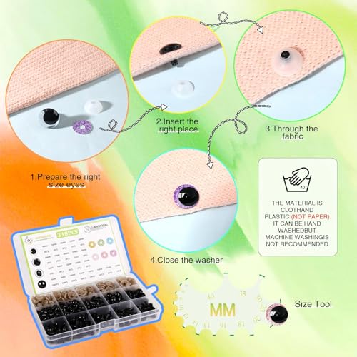 MUCUNNIA 620PCS Safety Eyes for Crocheting with Washers 6-30mm Glitter Safety Eyes for Amigurumi Crochet Stuffed Animals Teddy Bear Christmas Decorations