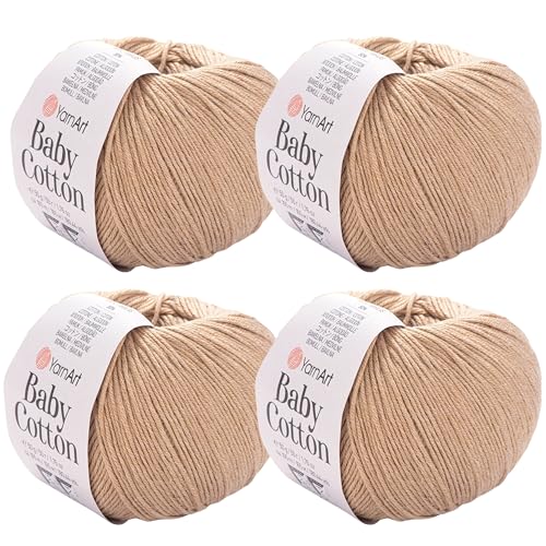 YarnArt Baby Cotton Yarn 4-Pack – Soft Knitting Yarn for Baby & Summer, 50% Cotton 50% Acrylic, 1.76 Oz Each, 180.44 Yds/Skein – Ideal for Amigurumi & Crochet Projects (405) - color: 405