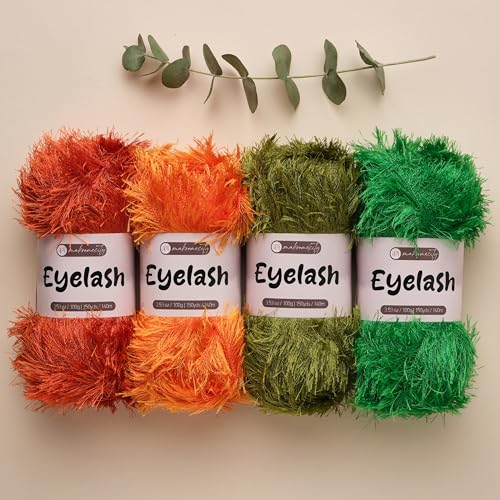 Makromecity Eyelash Yarn – Fuzzy Fun Fur Yarn, 3.53 Oz (100g) 150 yd (140m), Weight 3 Light, Premium Polyester Novelty Feather Yarn for Scarves, Amigurumi, Plush Toys & Craft (Green, 1 Skein) - color: Green, size: 1 Skein