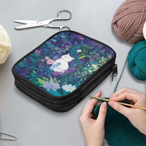 Cute Kitten Crochet Hook Case Flower Knitting Needle Storage with Web Pockets for Home Park Hand Washable Parents Gifts Holiday - color: Cute Kitten Flower