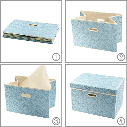 PRANDOM Collapsible Storage Cubes with Lids Fabric Decorative Storage Bins Boxes Organizer Containers Baskets with Cover Handles for Bedroom Closet Living Room 14.9x9.8x9.8 Inch 3 Pack - color: Blue, size: Medium(1-Pack)
