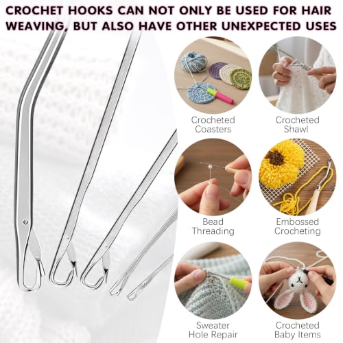 10Pcs Crochet Hooks for Hair Set for Passion Twist Crochet Hair Extensions | with 5 Crochet Needles, Edge Brush, Bristle Brush, Rat Tail Comb, 2 Gator Clips,Latch Hook