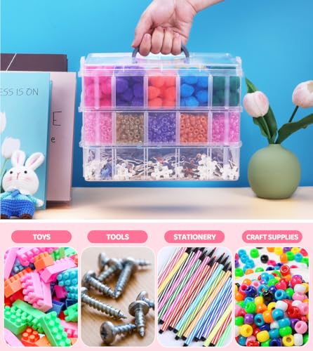Praisebank 3-Layer Stackable Storage Container Box, 30 Dividers Compartments, Perfect for Storage Jewelry & Arts & Crafts & Sewing. (Blue) - color: Blue