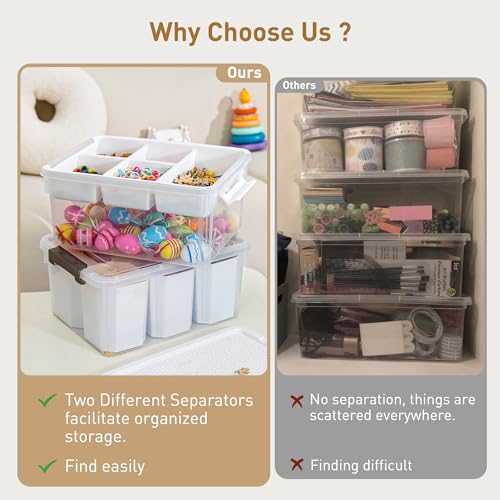 Citylife 17QT 2Packs Clear Craft Organizers and Storage Bins with Lids | Stackable Art Supply Organizer with Tray and 6 Inserts for Markers, Crayons, Pencils, Tools, Playdoh, Coloring Books - size: 17 Qt- 2 Pack- W