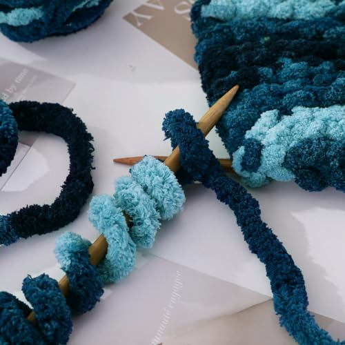 HOMBYS Blue Multi Chunky Chenille Yarn for Hand Knitting,Fluffy Soft Jumbo Yarn Crocheting,Super Bulky Big Yarn for Chunky Blanket,Large Thick Arm Knitting Yarn,8 Pack Plush Yarn - color: Blue Multi