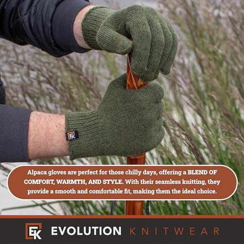 Alpaca Knit Gloves - Made in The USA - Super Soft Baby Alpaca - Large - color: Green