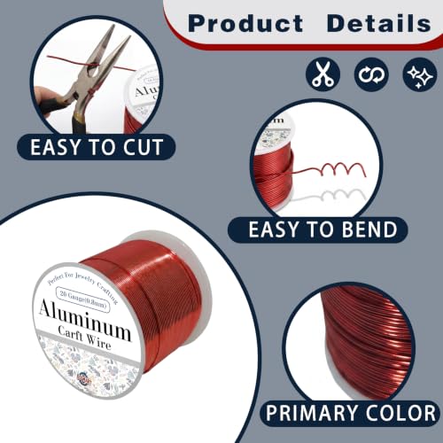 20 Gauge Aluminum Craft Wire Red 426FT 0.8mm, Jewelry Making, Flexible Bendable Armature Wire for Sculpting, Floral Crafts, Metal Wire Wrapping, DIY Art Projects & Wreath Making - color: Red, size: 20gauge