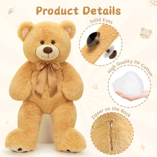 MorisMos 36 inch Big Teddy Bear Stuffed Animal, 3ft Large Bear Plush, Big Stuffed Bear with Footprints Gifts for Kids, Girls, Girlfriends, Women Easter, Birthday, Baby Shower, Christmas, Valentines - color: Light Brown, size: 3 ft