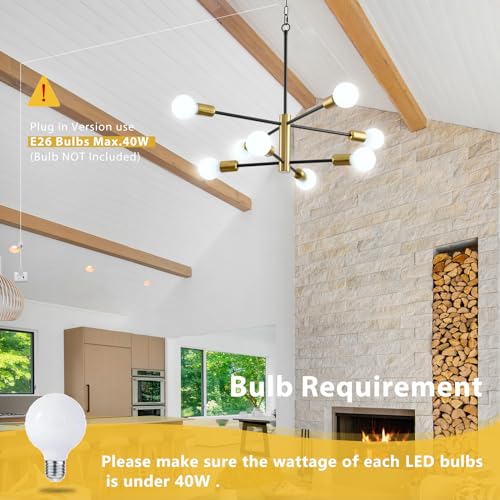 8-Light Plug in Chandelier, Sputnik Chandelier with Cord Modern Industrial E26 Black and Gold Pendant Light Hanging Lights Ceiling Lighting Fixture for Living Room, Bedroom, Dining Room, Kitchen - color: Sputnik