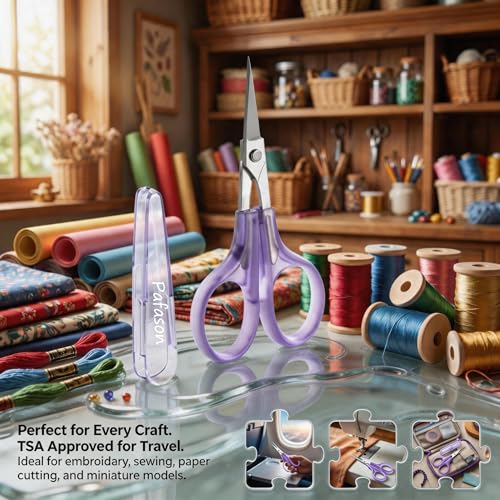 PAFASON Small Travel Embroidery Craft Scissors Set Straight Curved Tip | Stainless Steel for Scrapbooking Quilting Sewing Knitting Cross Stitch Crochet Thread Yarn Paper Detail Cutting Safety Case - style: Contemporary