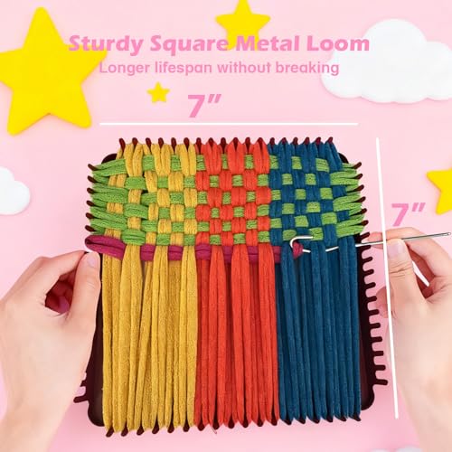 OYACH 7inch Cotton Potholder Metal Weaving Loom Loop,440 Potholder Loom Kit | 11 Colors 440 Rainbow Loops,12 Potholders,Metal Loom, 10 Rings Hook, DIY Crafts for Kids Adults, Gift for 6 7 8-12 Year Old - color: Weaving Loom Kits