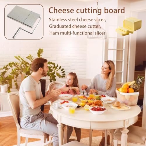 Cheese Slicer with Measuring Grid, Stainless Steelasy | Metal Cheese Cutting Board for Block Cheese, 5 Replacement Extra Wires, Easy Replacement, Easy to Clean, Dishwasher Safe