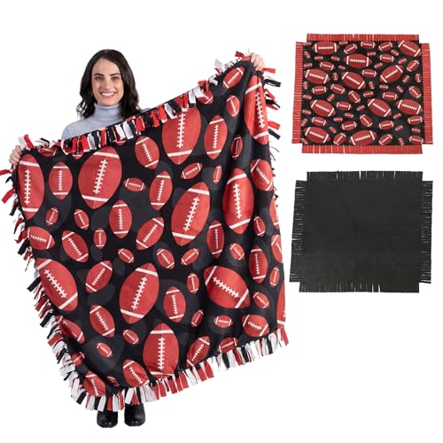 Chumia 2 Pcs/1 Set Football Tie Blankets Craft Kit 57 x 57 Inch | Football DIY No Sew Fleece Blanket, Brown Black Sports Ball No Sew Fabric Tie Knot Throw Gift for Sports Fans Game Day Favor - style: Football Sports Ball
