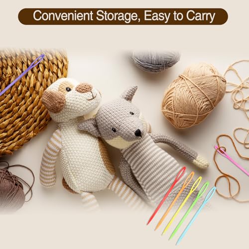 joaoxoko Big Eye Yarn Needles, 100 Count 9cm/3.54inch Plastic Darning Needles for Hand Sewing,Weaving – Lightweight, Non-Rust, Vibrant Colors with Storage Box, Ideal for Beginners and Kids (100)
