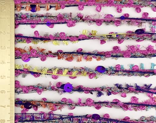 Artisanal Yarn Collection Multifiber Fancy Yarn with Purple Sequins for Knitting Crocheting Crafts DIY, Set of 3 Rolls (Fuchsia with Purple Sequins) - color: Fuchsia with Purple Sequins