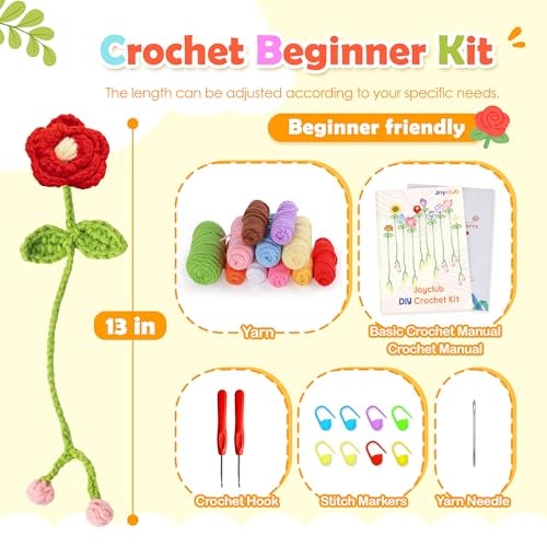 Joyclub Crochet Kit for Beginners 10 Flower Bookmarks for Adults | Flower bookmark with video and written guidance; first projects and handmade gifts for crochet starter book lovers teacher - color: Crochet Bookmark