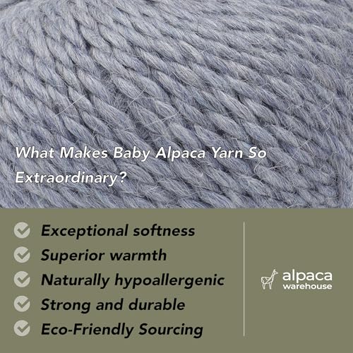 100% Baby Alpaca Yarn 3 Skeins 150g Bulky Weight Knitting Crochet H.S. Blue | Made in Peru with natural warmth and softness featuring 162yd of premium fiber ideal for scarves shawls sweaters and more - color: Heather Sky Blue, size: Bulky - 3 Skeins