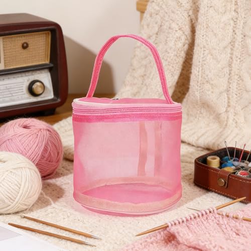 Mesh Crochet Bag Organizer, Large Capacity Yarn Storage Holder for Knitting and Crocheting, Pink - color: pink