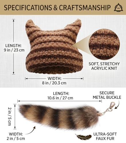 Therian Therian Stuff Gear Set 5 Pcs – Y2K Grunge Accessories Kit with Therian Necklace,Beanie, Tail, Arm,Bracelets