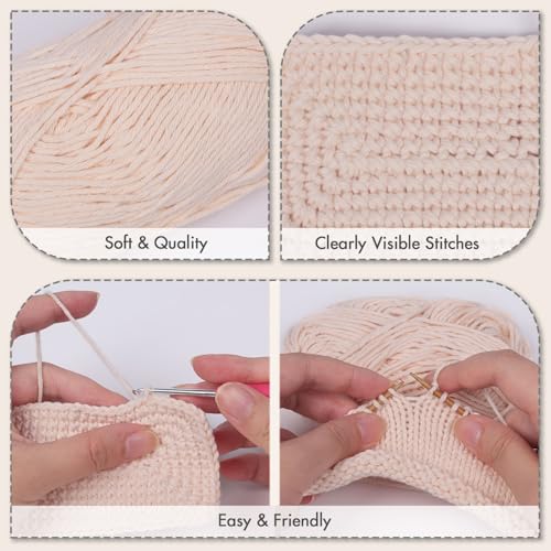 NICEEC 4 Skeins Soft Baby Cotton Yarn 352yds/7.04oz - Skin | Crochet & Knit, DIY Project Starter Kit，Handbag，Sun Hat，Shoes， Shopper Bag - color: Skin