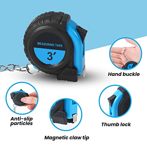 Xuhal 50 Pcs Mini Tape Measure Keychain Bulk, 3ft Retractable Favors, Blue - color: Blue