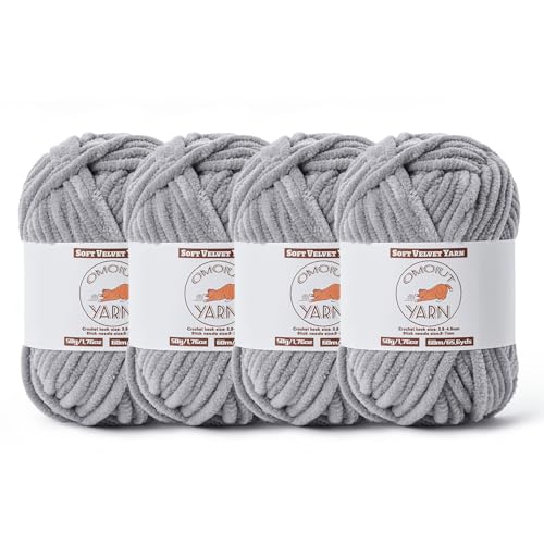 4 Pack Grayish Fluffy Velvet Yarn for Crocheting, Chunky Chenille Baby Blanket Yarn for Crochet, Soft Fuzzy Puzzle Yarn for Knitting, (50g/1.77oz Each) Bulky Thick Amigurumi Crochet Yarns - color: 4 Grayish