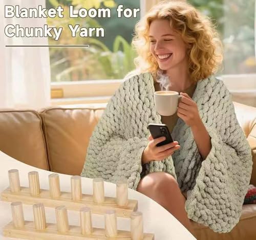 46" Chunky Blanket Loom – Adjustable Wooden Hand Knitting Loom, DIY Finger Knitting Loom Kit, No Needles Required Portable Weaving Loom for Bulky Blanket Making, Reusable Crochet Loom Crafts | Removable