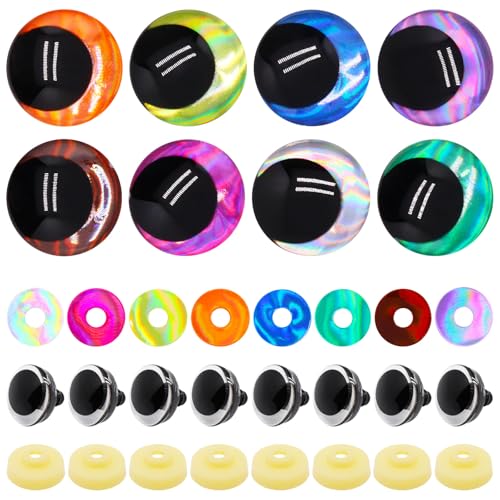 BUXIMN 16pcs 25mm 3D Large Safety Eyes for Crocheting, Tie Dye Laser Crochet Safety Eyes, for Stuffed Animals Doll Eye Crafts - color: Colorful A, size: 25mm