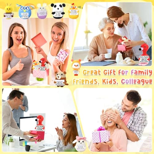 HunnmingRe 12 Pcs Back to School Gifts for Teacher Appreciation Crochet Doll with Positive Card Wool Animals Creative Knitting Dolls, First Day of School Positive Gifts for Students(Animal Style) - style: Animal Style