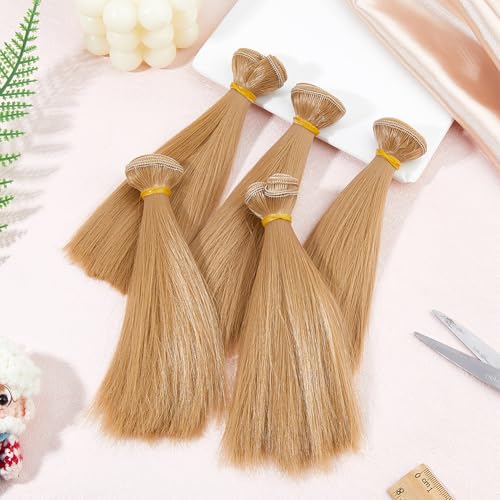 DICOSMETIC 5Pcs Doll Wig Doll Hair 15.5cm Straight Short Dolls Hair High Temperature Fiber Dolls Hairs Wefts Extensions Camel Faux Hairs Replacement for Adult DIY Crafts | High Temperature Fiber, Hair Wefts Extensions, Faux Hair Replacement, For DIY Craft