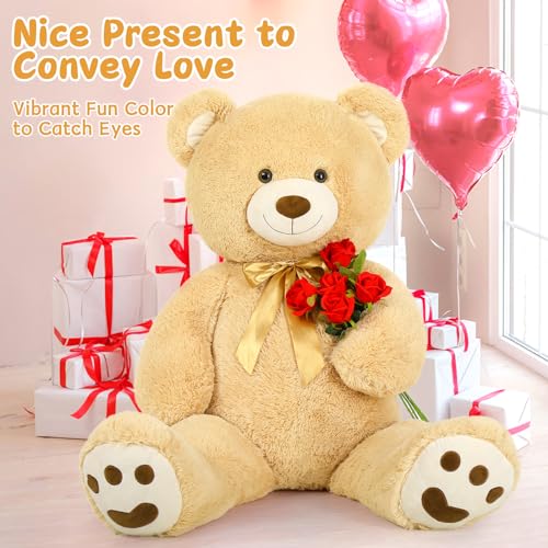 MorisMos 5ft Giant Teddy Bear Stuffed Animal, Large Stuffed Bear with Footprints, Big Life Size Teddy Bear Plush Gifts for Wife, Girlfriend, Women on Valentine, Christmas, Birthday - color: Light Brown, size: 5 ft