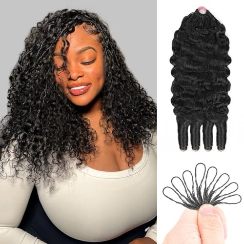 Burmese Curly Crochet Human Hair 120g Knotless Pre-Separated Feather Crochet Human Hair Bundles 14inch Invisible Miracle Knots Reusable Human Crochet Hair For Black Women Natural Black