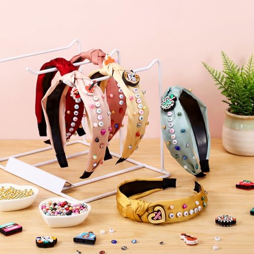 636 Pieces DIY Headband Making Kit Gift Make Your Own Fashion Hair Accessories Set with Teacher Pencil School Alphabet Beads Rhinestone Diamond Pearl for Summer Classmate Graduation Supplies - style: School Themed Style