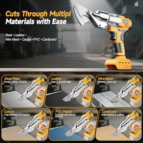 Cordless Metal Shears Compatible with DeWalt 20V Max Batteries | (Tool Only,No Battery)Brushless Motor 400Nm Torque, 14GA Steel Cutter, 360° Rotating Head, LED Light, Multi-Material Cutting