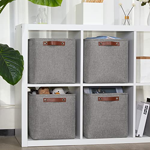 DULLEMELO 11 inch Cube Stroage Bins 4 Pack Small Grey Square Storage Baskets Cube Organizer, Linen Closet Organizers and Storage Baskets for Shelves Bedroom Storage - color: Grey, size: S-11"x11"x11"