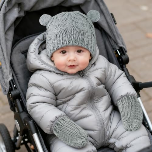 Baby Winter Hat Mittens Set Knitted Beanie Gloves for Baby Girls Boys Newborn Infant Toddler Autumn Winter - color: Gray