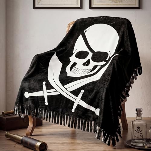 Chumia 2 Pcs/1 Set Pirate Tie Blankets Craft Kit 57 x 57 Inch Jolly Roger DIY No Sew Fleece Blanket Skull No Sew Fabric Grunge Skeleton Tie Knot Throw Craft Gift for Pirate Themed Birthday Party Favor - style: Skull