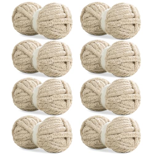 HOMBYS Khaki Chunky Chenille Yarn for Hand Knitting,Fluffy Soft Jumbo Yarn Crocheting,Super Bulky Big Yarn for Chunky Blanket,Large Thick Arm Knitting Yarn,8 Pack Plush Fuzzy Yarn - color: Khaki