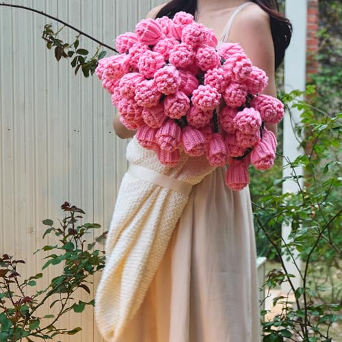 vctops Flower Bouquet Knitted Throw Blanket, Cute Roses Bouquets Handmade Crochet Round Blankets, Pink Roses Soft Small Throws Gifts for Girls, Women, Wife (Pink,Diameter 43") - color: Pink, size: Kids,Diameter 43"