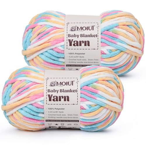 Fluffy Chunky Yarn for Crocheting, Chenille Crochet Yarn 6 Super Bulky, 2 Pack of 87.9 yds/4.23 oz Baby Blanket Yarn, Soft Velvet Yarns for Knitting Amigurumi&DIY Crafts/Hats/Socks(2 Candy) - color: 2 Candy