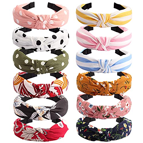 Hairband - 12 Pack Wide Knotted Headbands for Women - Elastic Turban Boho Bandeau Hair Accessories for Washing Face, Yoga, Running, Hiking, Party, Traveling, Shopping - color: headbands 08