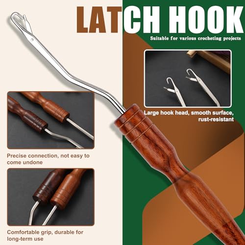 BALDCC 2PCS 6.5 Inch Latch Hook Tools, Wooden Bent Latch Hook for Hair | Crochet Needle for Hair Braiding, Crochet Hooks for Hair, Rug Hook, Knitting Tool for Rug Making and Art Crafts (Type 3) - color: Type 3, size: 2 PCS Bent Latch Hook