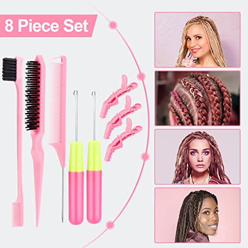 SWEET VIEW Crochet Needles for Hair | With Edge Brush, Bristle Brush, Rat Tail Comb, Gator Clips, Latch Hook for Hair