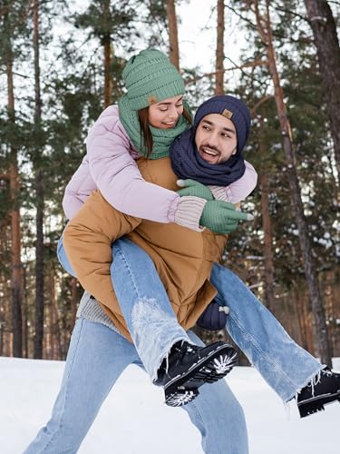 LOROME Winter Beanie Hat Scarf Gloves, Warm Fleece Knit Neck Scarf Set Gift | Hats Gloves Scarf Set, Touchscreen Gloves, Universal Size Neck Scarf Set Winter Gifts for Unisex Adult Winter Wear - color: Mint Green