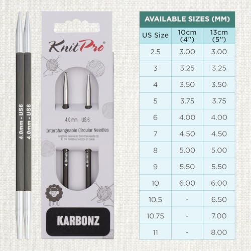 KnitPro Karbonz Interchangeable Circular Needle 5" (13cm) | US Size 6 (4mm) - size: US 6 (4mm)