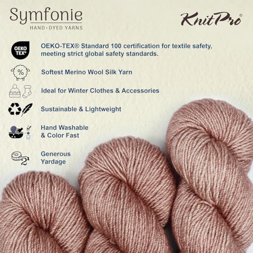 KnitPro Symfonie DK Weight Merino Wool Yarn, 200yds, 100g, Pink Pearl | 75% Extrafine Merino & 25% Silk, OEKO-TEX Certified, Hand Dyed, Colorfast, #3 Yarn Skein for Knitting & Crochet - color: Pink Pearl