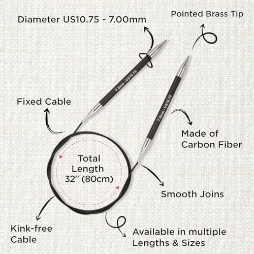KnitPro Karbonz Fixed Circular Needle 32"(80cm) | US Size 10.75 (7mm) - size: US 10.75 (7mm)