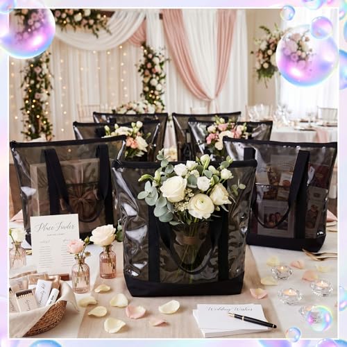 Reginary 8 Pcs Clear Tote Bags Shoulder Handbag Security Approved See Through Bag with Zipper Closure for Sport Event Travel - color: Black, Grey