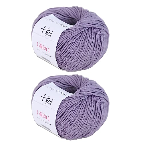 Fine Weight Knitted and Crocheted Cotton Yarn, 100% Long Staple Cotton Yarn, Baby Sports, 2 Packages of 100g/3.52oz (Per Skein 50g/162yards)-Twilight Purple - color: PM19-Twilight Purple