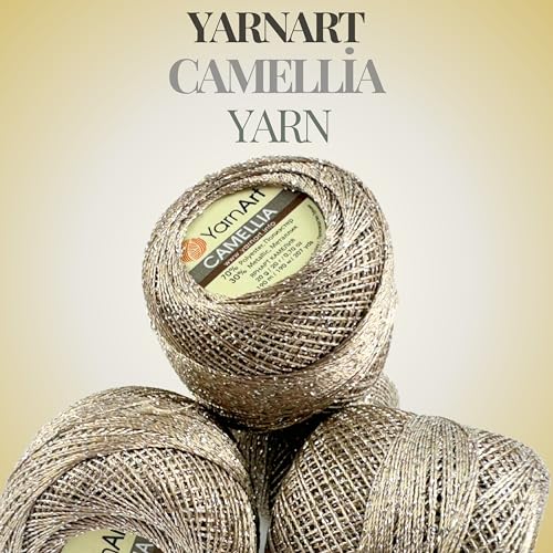 Yarnart Camellia Metallic Shimmer Fine Yarn - 70% Polyester, 30% Metallic, 192m, 20g, Crochet Thread, Lace, Embroidery, Jewelry Making, and Decorative Craft Yarn, 1.25mm Hook (Beige, 20g Skein) - color: Beige, size: 20g Skein